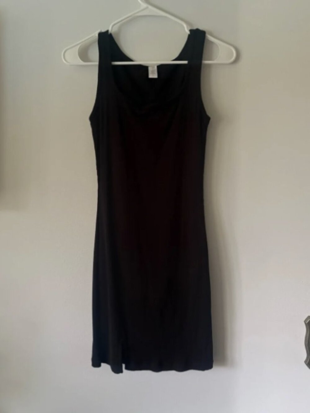 Popilush Black Ribbed Tank Mini Dress with Front Slit - Size L